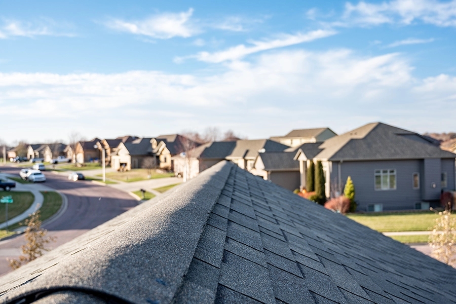 A view of the top of an asphalt shingle roof on a home in Pana, IL.