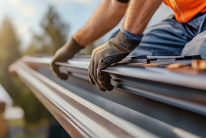 Roofer Installing Gutter System central illinois