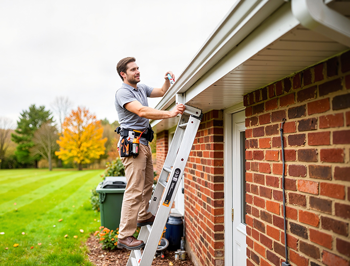 Man cleaning gutters in central il