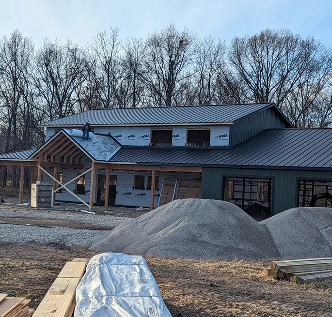 metal roof installed on new construction home in central il