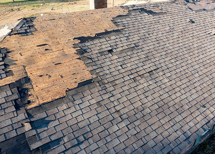 Tornado damage to roof and shingles central illinois